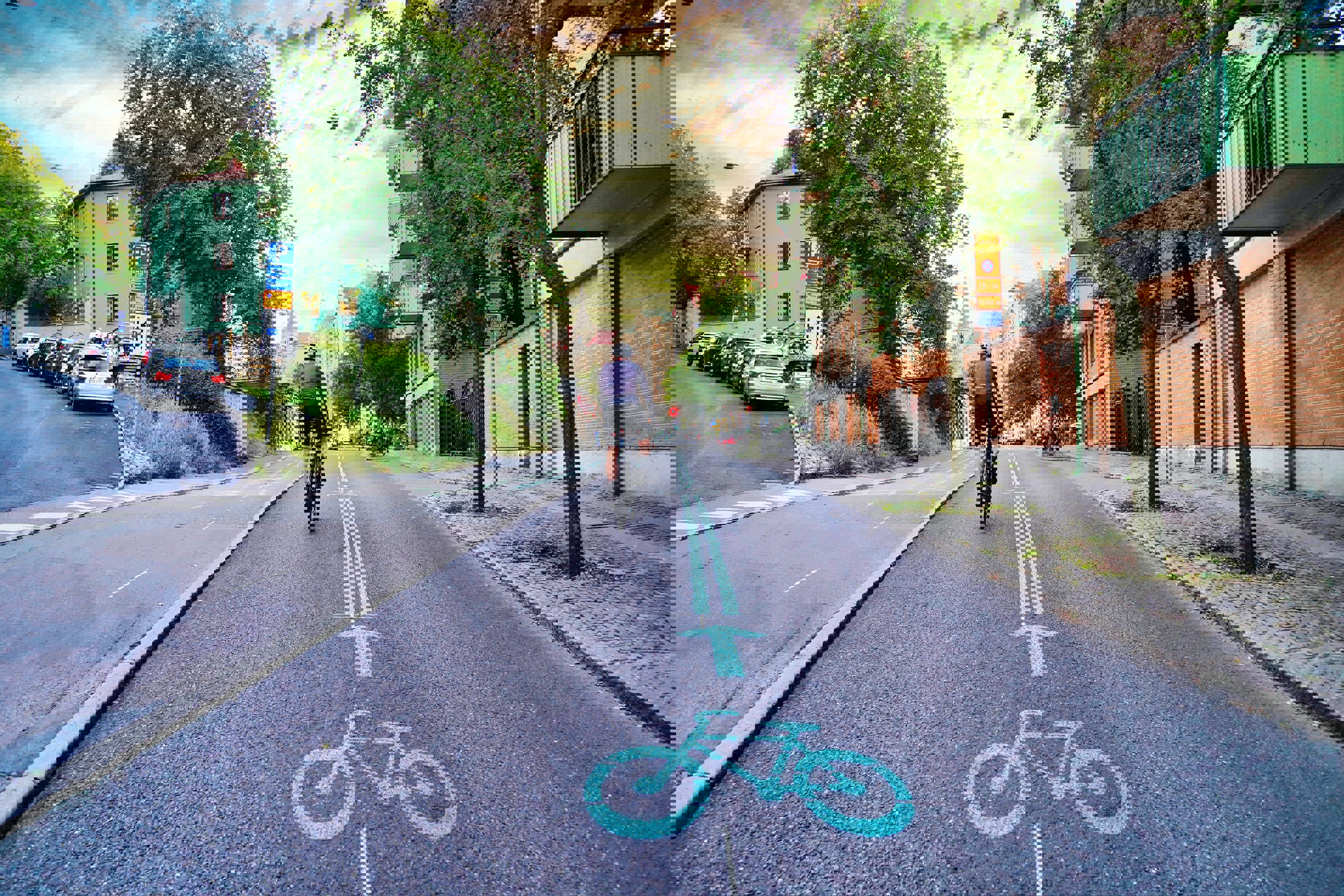 Cyclist on cycle path in Gothenburg